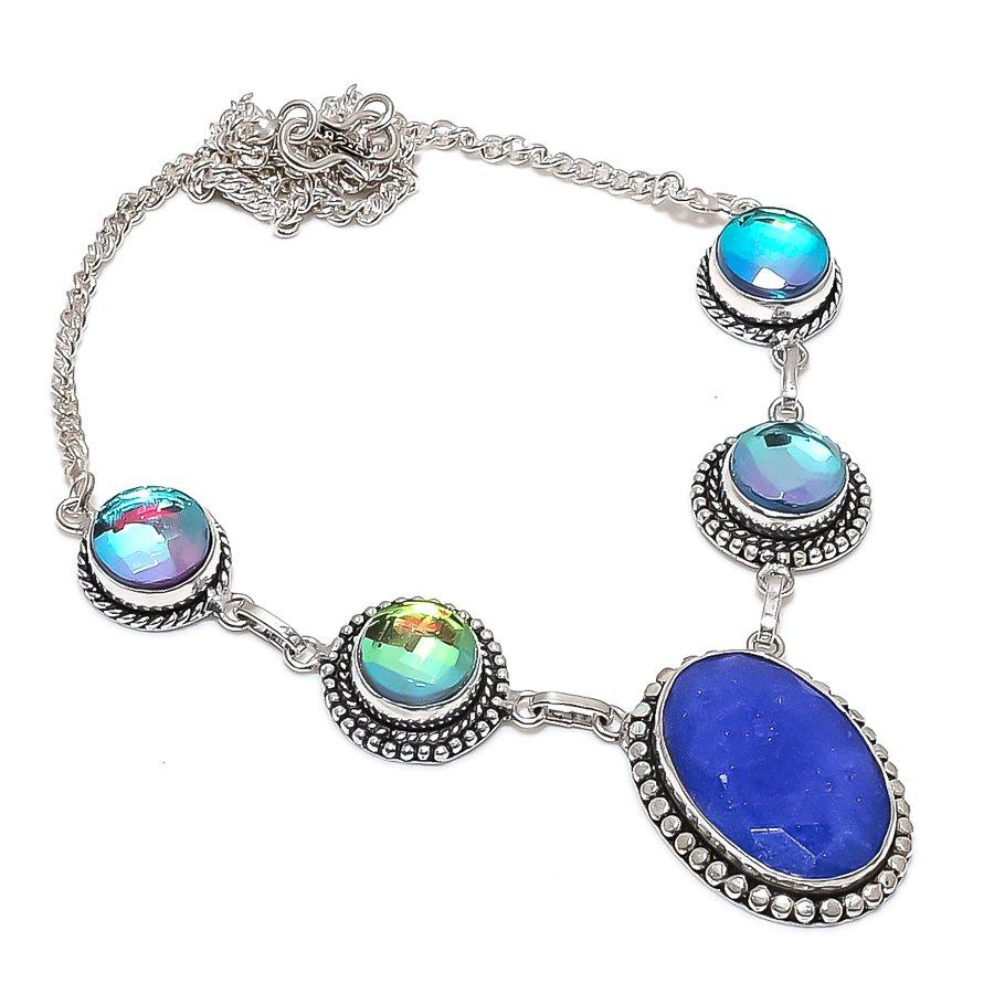 Сапфир(Смоделированный), Мистическое колье из стерлингового серебра 925 пробы 18 b4T73