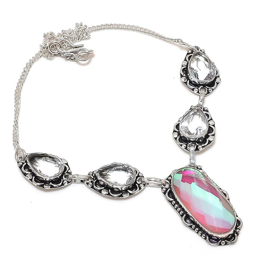 Мистическое стекло, Топаз Драгоценный камень 925 Стерлинговое серебро Ювелирное ожерелье 18