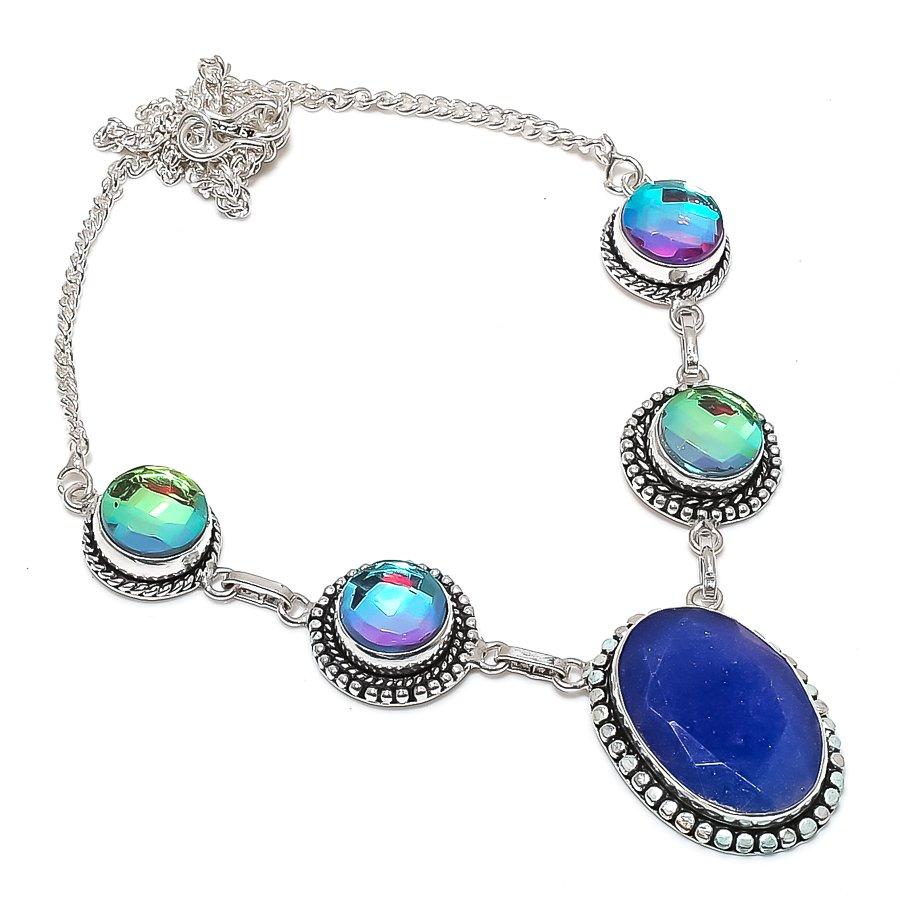 Сапфир(Смоделированный), Мистическое колье из стерлингового серебра 925 пробы 18 n9d98