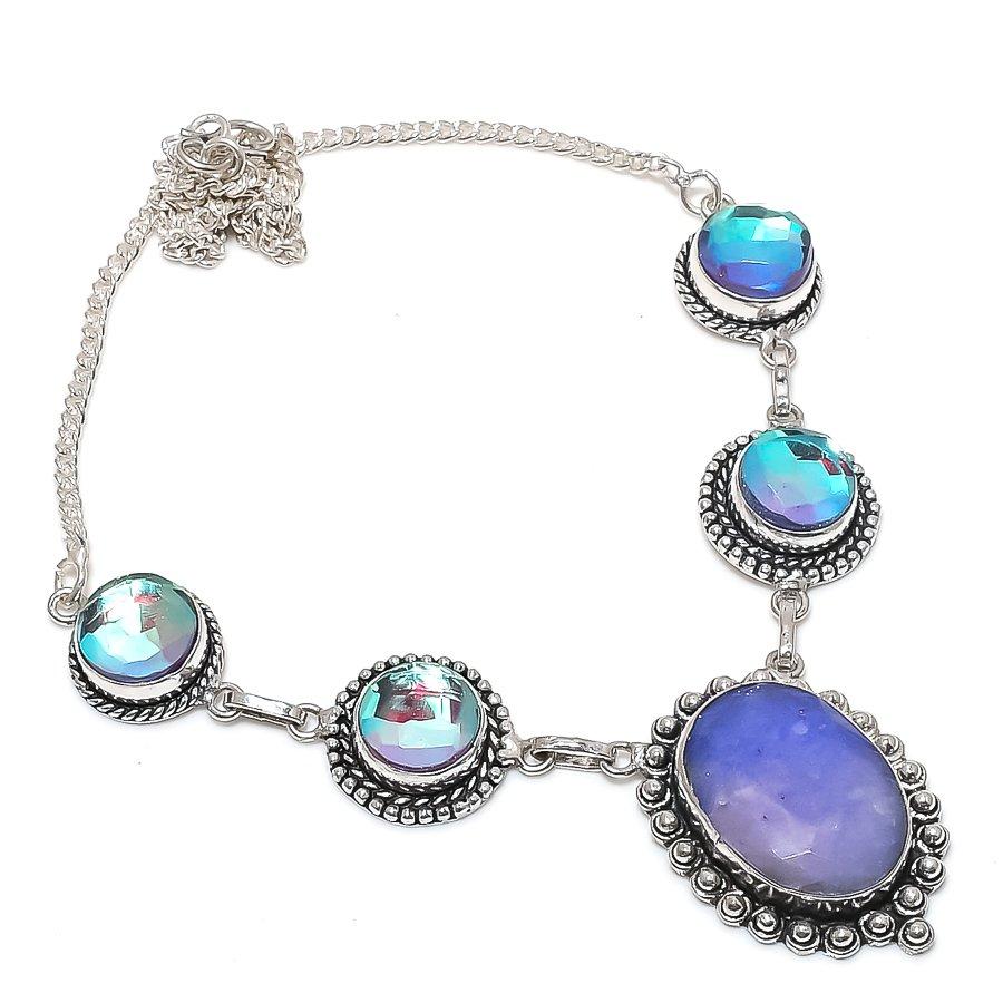 Сапфир(Смоделированный), Мистическое колье из стерлингового серебра 925 пробы 18 G4u23